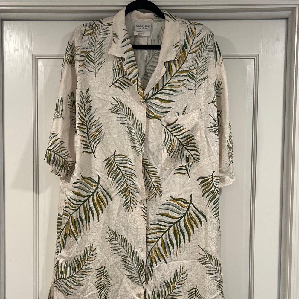 Palm Leaf Print Midi Dress